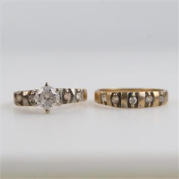 10kt Two Tone Gold Clear Stone Wedding Set