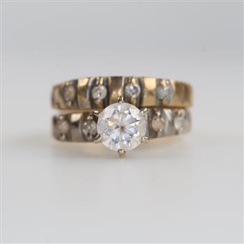 10kt Two Tone Gold Clear Stone Wedding Set