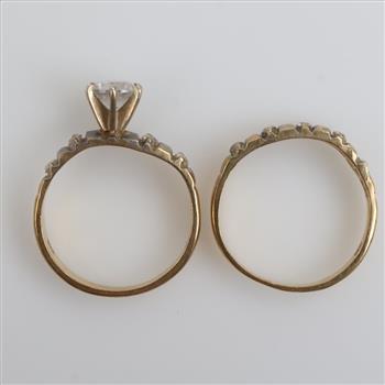 10kt Two Tone Gold Clear Stone Wedding Set