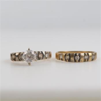 10kt Two Tone Gold Clear Stone Wedding Set
