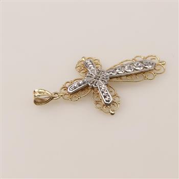 10kt Two Tone Gold Cross Pendant