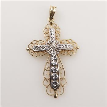 10kt Two Tone Gold Cross Pendant