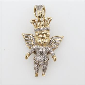 10kt Two Tone Gold Diamond Angel Pendant