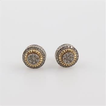 10kt Two Tone Gold Diamond Stud Earrings