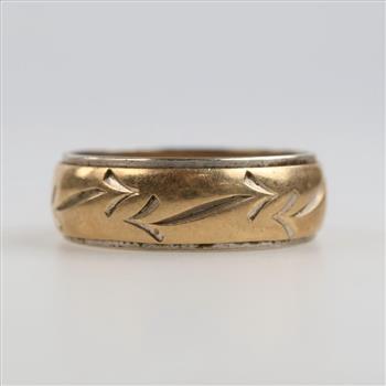 10kt Two Tone Gold Engraved Design Band