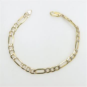 10kt Two Tone Gold Figaro Chain Bracelet
