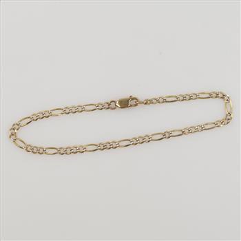 10kt Two Tone Gold Figaro Chain Link Bracelet