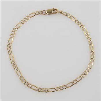 10kt Two Tone Gold Figaro Chain Link Bracelet
