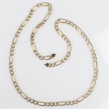 10kt Two Tone Gold Figaro Link Necklace- Evaluated by our Certified Gemologist-AGS/GIA