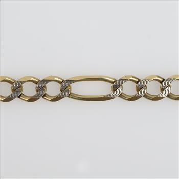 10kt Two Tone Gold Figaro Link Necklace- Evaluated by our Certified Gemologist-AGS/GIA