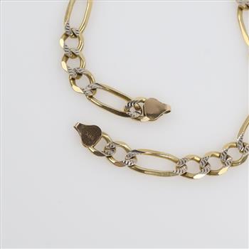 10kt Two Tone Gold Figaro Link Necklace- Evaluated by our Certified Gemologist-AGS/GIA