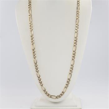 10kt Two Tone Gold Figaro Link Necklace- Evaluated by our Certified Gemologist-AGS/GIA