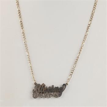 10kt Two Tone Gold Figaro Link Necklace Sterling Silver Name Pendant