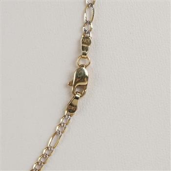 10kt Two Tone Gold Figaro Link Necklace Sterling Silver Name Pendant