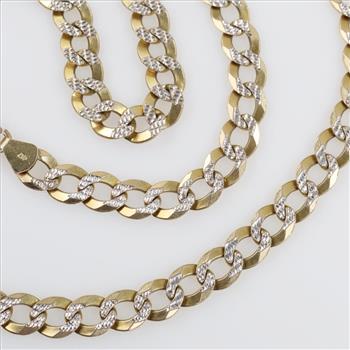 10kt Two Tone Gold Flatcurb Link Chain Necklace -Evaluated By Our Certified Gemologist - AGS / GIA