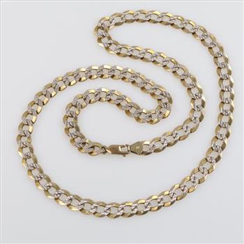 10kt Two Tone Gold Flatcurb Link Chain Necklace -Evaluated By Our Certified Gemologist - AGS / GIA