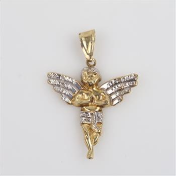 10kt Two Tone Gold Hollow Angel Pendant