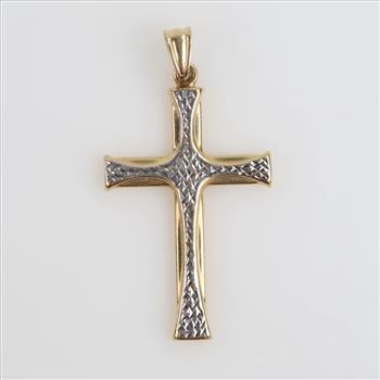10kt Two Tone Gold Hollow Cross Pendant