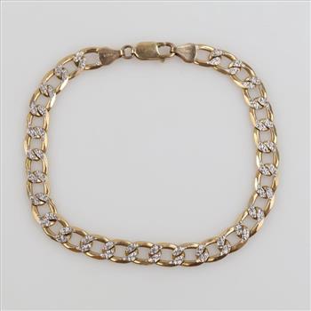 10kt Two Tone Gold Hollow Curb Link Bracelet