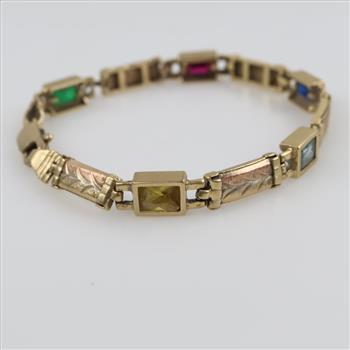 10kt Two Tone Gold Multicolored Stone Bracelet