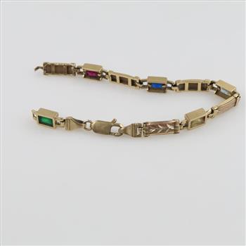 10kt Two Tone Gold Multicolored Stone Bracelet