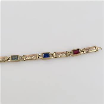 10kt Two Tone Gold Multicolored Stone Bracelet