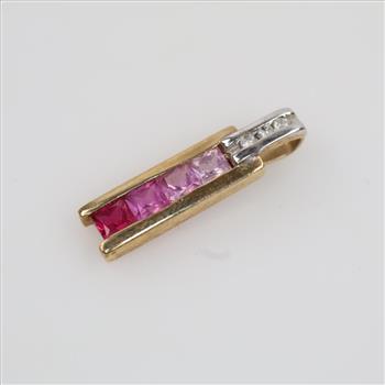 10kt Two Tone Gold Pink Stone Diamond Accent Pendant