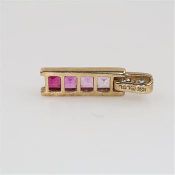 10kt Two Tone Gold Pink Stone Diamond Accent Pendant