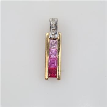 10kt Two Tone Gold Pink Stone Diamond Accent Pendant