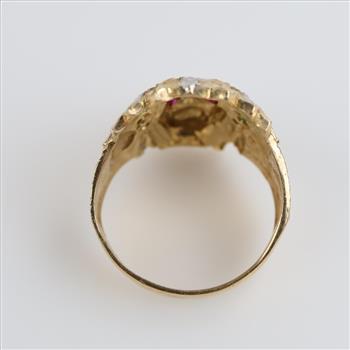 10kt Two Tone Gold Red And Green Stone Indian Head Ring
