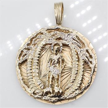 10kt Two Tone Gold Religious Circle Pendant - Evaluated By Our Certified Gemologist-AGS/GIA