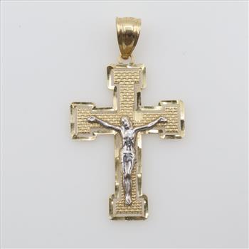 10kt Two Tone Gold Religious Cross Pendant