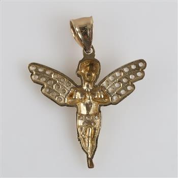 10kt Two Tone Gold Semi-Hollow Clear Stone Pendant