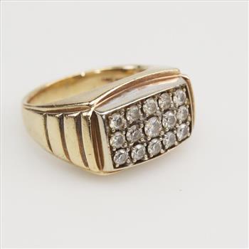 10kt Two-Tone Gold Diamond Rectangle Signet Ring