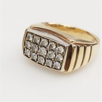 10kt Two-Tone Gold Diamond Rectangle Signet Ring