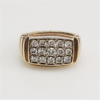 10kt Two-Tone Gold Diamond Rectangle Signet Ring