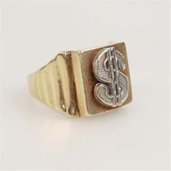 10kt Two-Tone Gold Dollar Sign Signet Ring