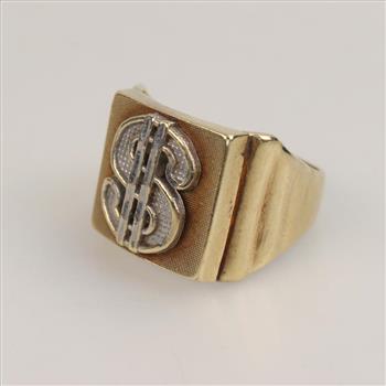 10kt Two-Tone Gold Dollar Sign Signet Ring