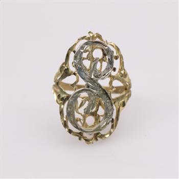 10kt Two-Tone Gold Filigree Letter Ring