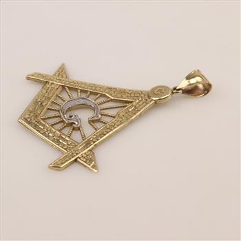 10kt Two-Tone Gold The Square & Compasses Masonic Pendant