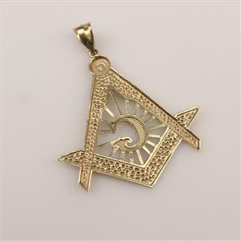 10kt Two-Tone Gold The Square & Compasses Masonic Pendant