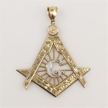 10kt Two-Tone Gold The Square & Compasses Masonic Pendant