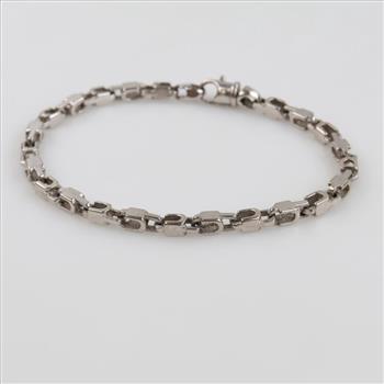 10kt White Gold Block Link Bracelet