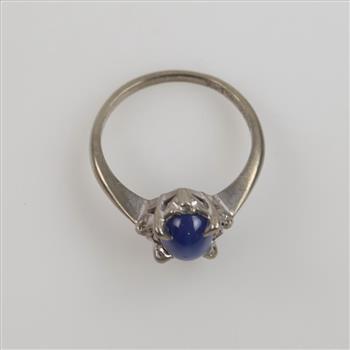10kt White Gold Blue Stone Clear Stone Accent Ring