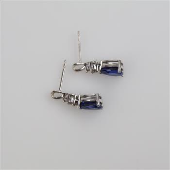 10kt White Gold Blue Stone Diamond Accent Earrings