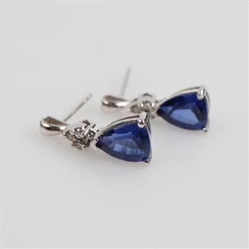 10kt White Gold Blue Stone Diamond Accent Earrings