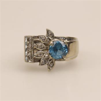 10kt White Gold Blue Stone Diamond Accent Ring