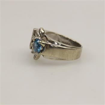 10kt White Gold Blue Stone Diamond Accent Ring