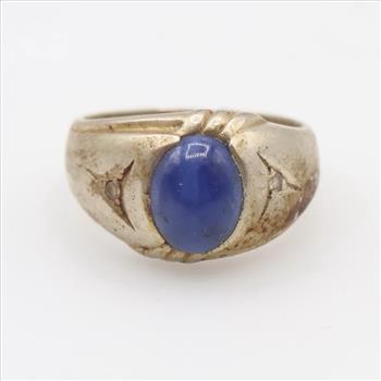 10kt White Gold Blue Stone Diamond Accent Ring
