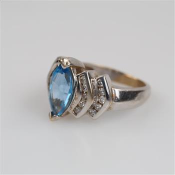 10kt White Gold Blue Stone Diamond Accent Ring